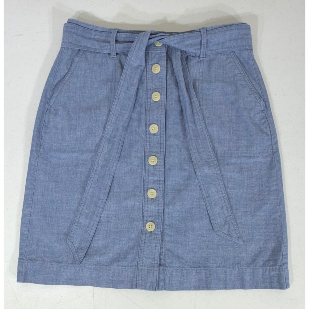 Talbots Mini Skirt Chambray Button Front A-Line Size 2 (28x20) Preppy Coastal